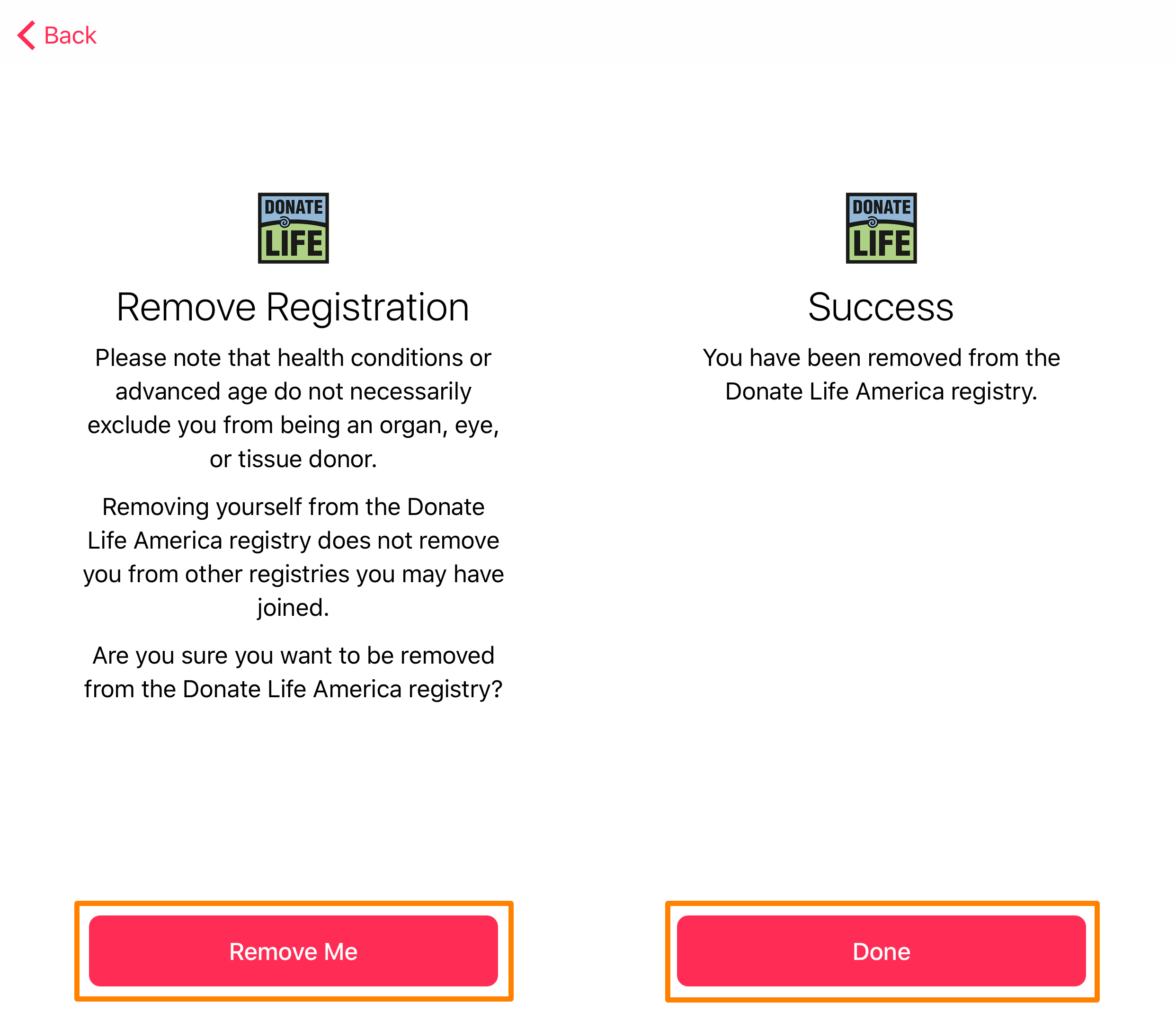 Health app Remove Me From Organ Donation iPhone