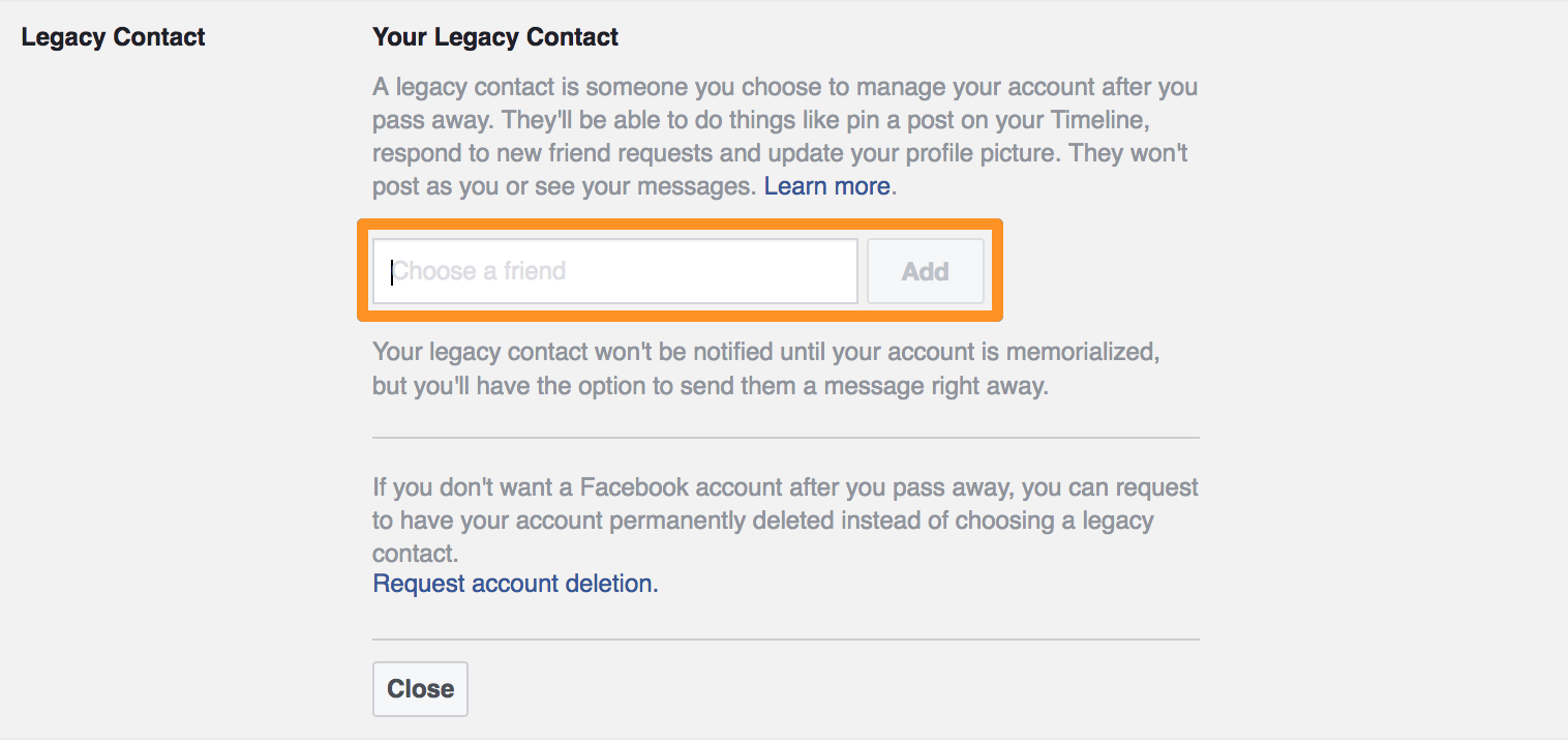 Legacy Contact Facebook Form