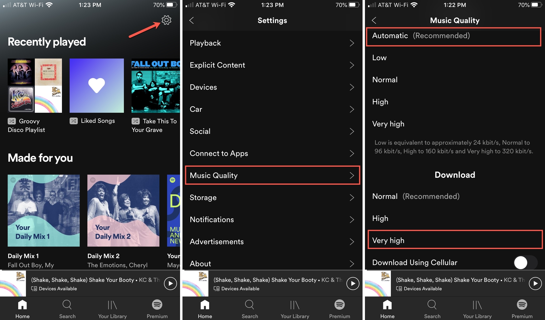 Spotify Music Quality Settings iPhone