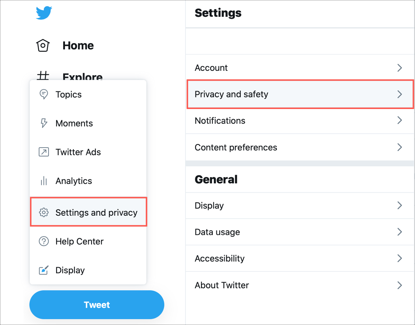 Twitter settings privacy safety