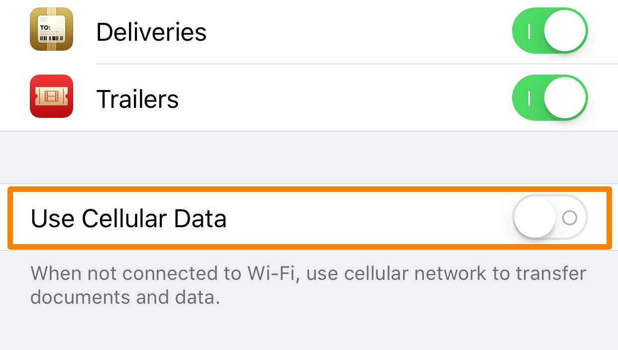 iCloud Drive Use Cellular Data