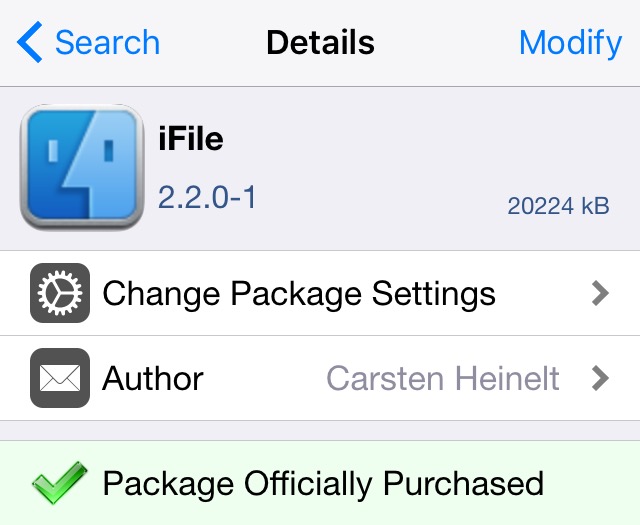 iFile Installed Cydia