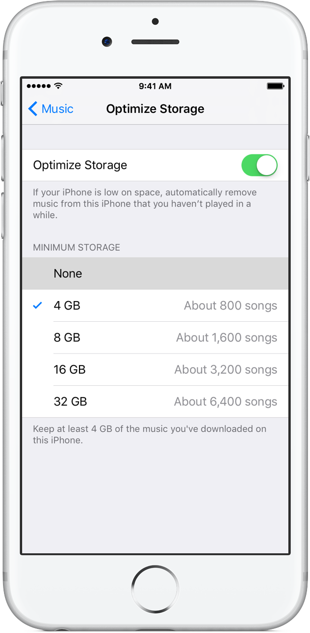 iOS 10 optimize music storage iPhone screenshot 003