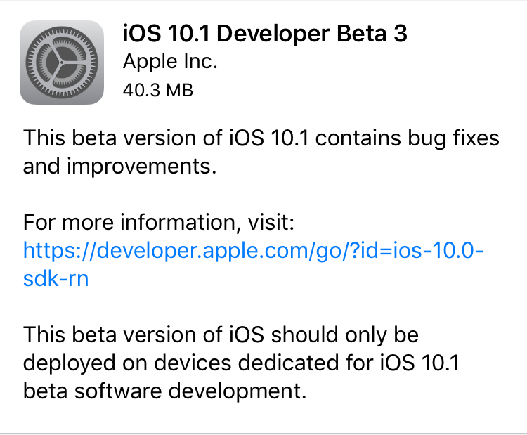 ios 10.1 beta 3