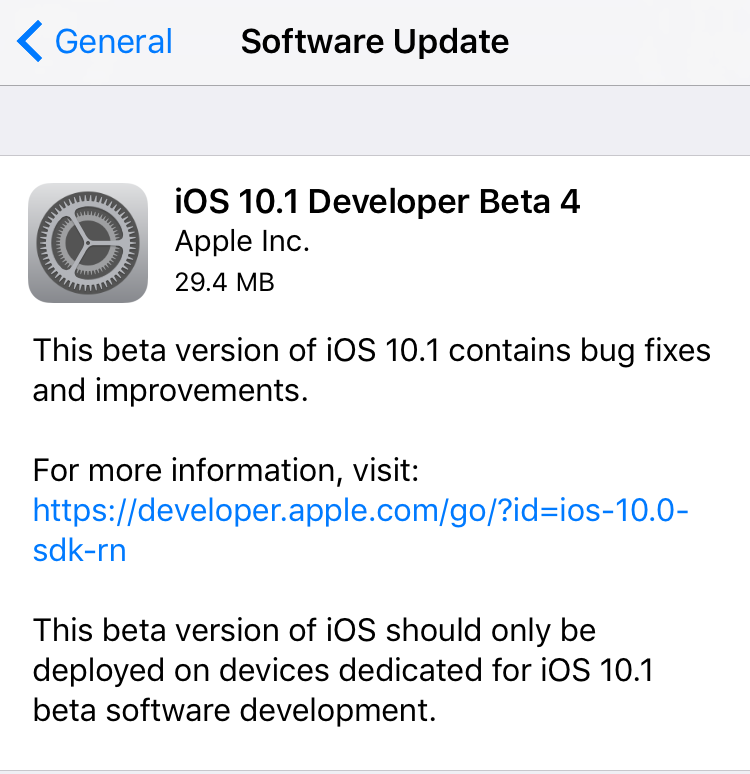 ios 10.1 beta 4
