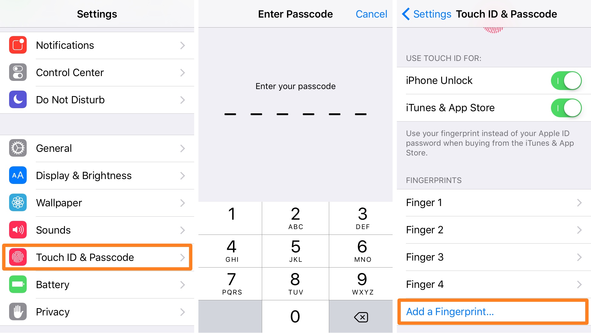 add fingerprint iphone