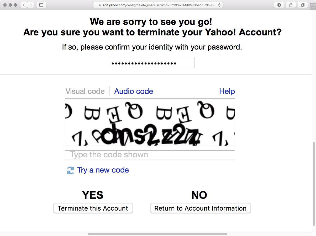 Delete Yahoo account confirmation web screenshot 001