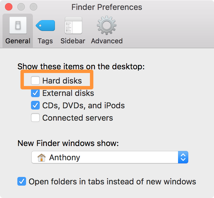 Finder Show Hard Disks Desktop