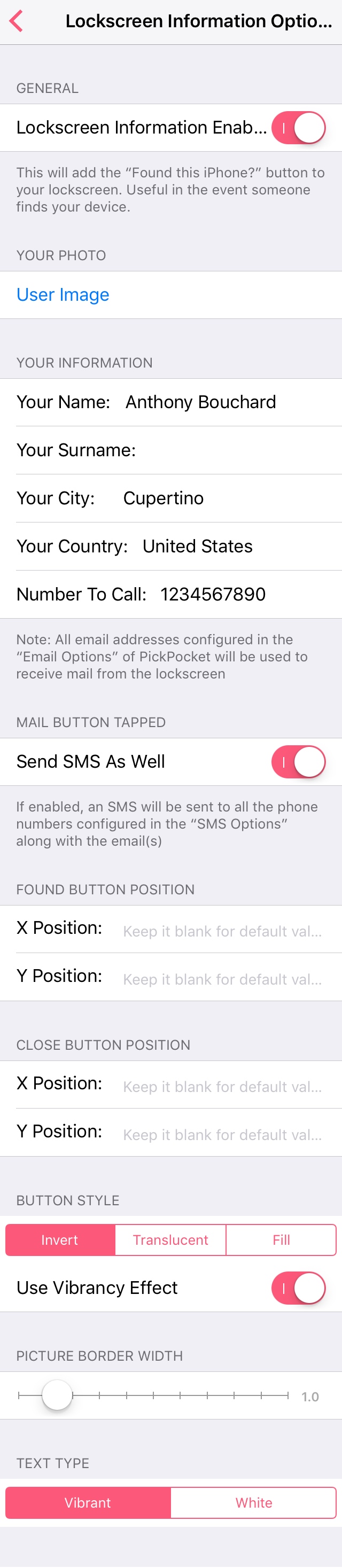 Lock screen information options PickPocket
