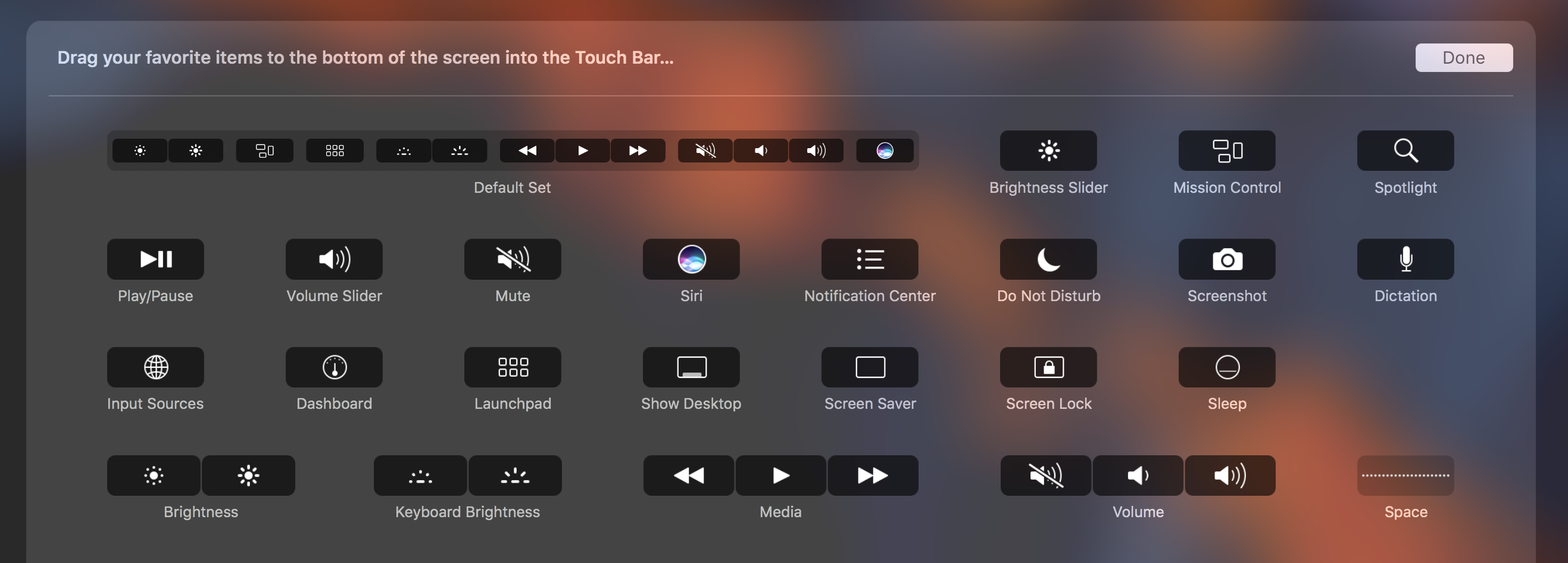 customize expanded control strip in touch bar
