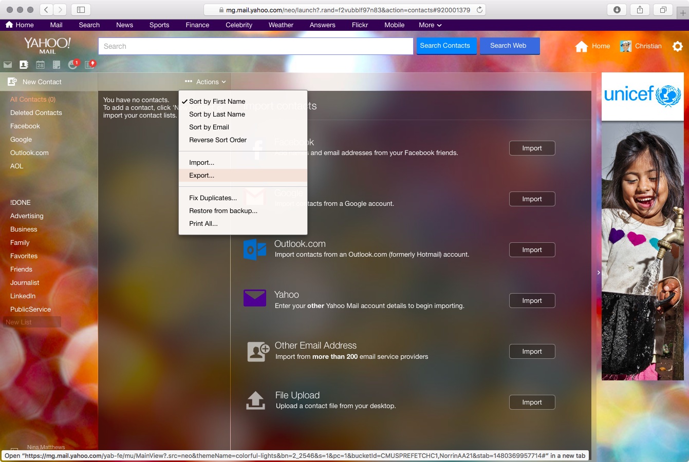 Yahoo Contacts export web screenshot 001