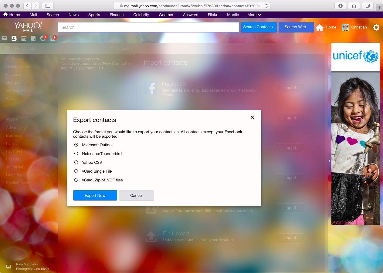 Yahoo Contacts export web screenshot 002