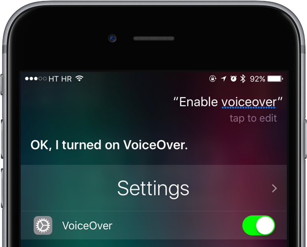 iOS 10 Siri VoiceOver enabled iPhone screenshot 002