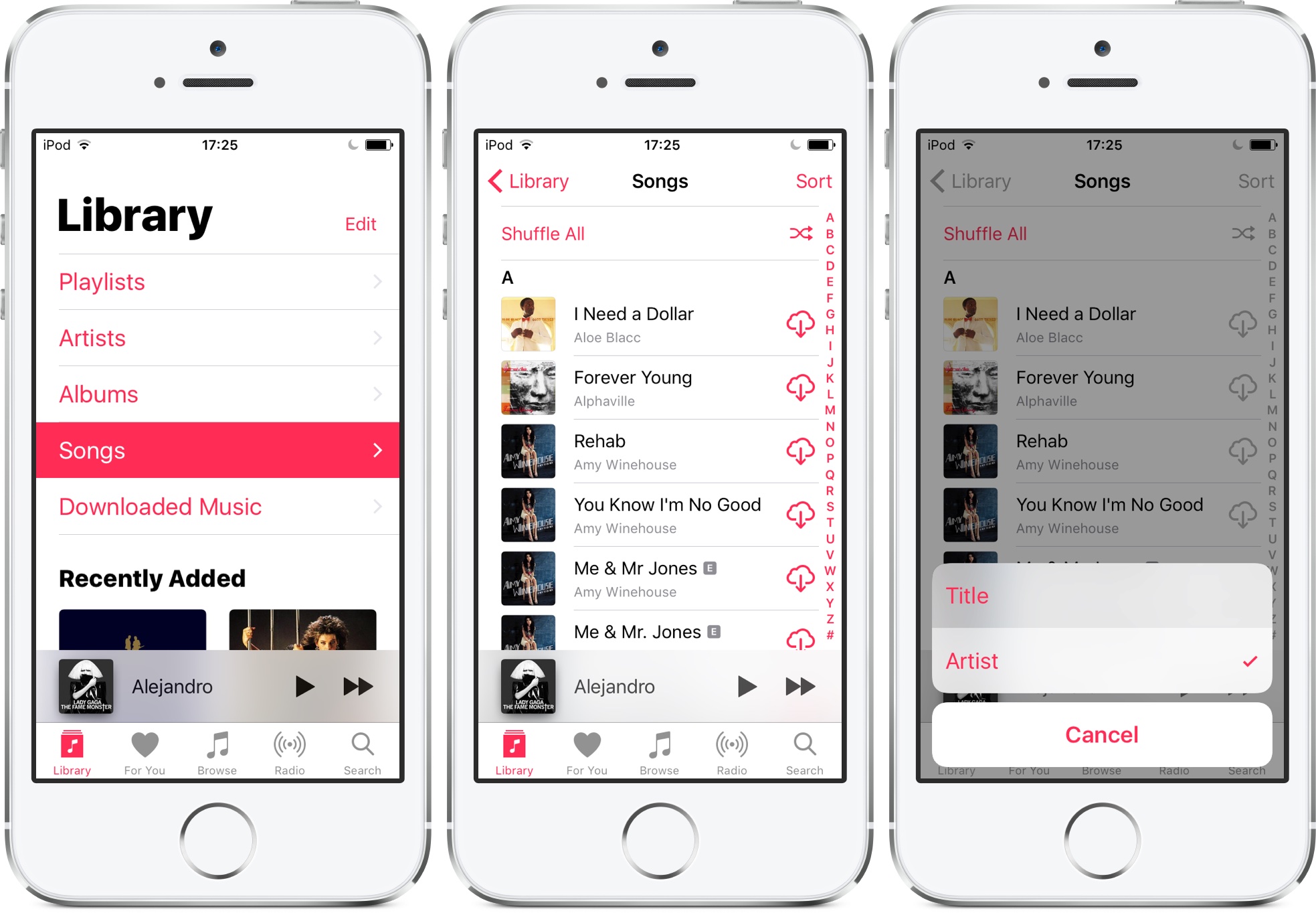 iOS 10.2 beta 1 Music Songs sorting options iPhone screenshot 001