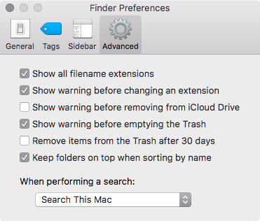 macOS Sierra Finder preferences iCLoud Drive warning messages Mac screenshot 001
