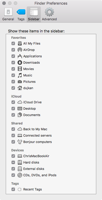 macOS Sierra Finder preferences sidebar Mac screenshot 001