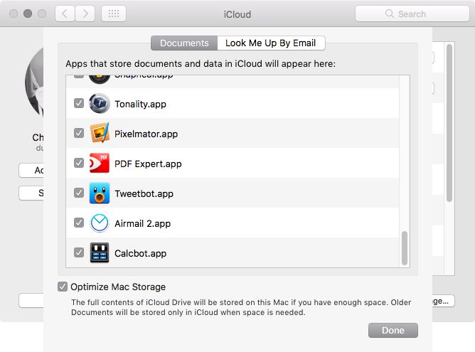 macOS Sierra System Preferences iCloud Drive Optimized Mac Storage Mac screenshot 001