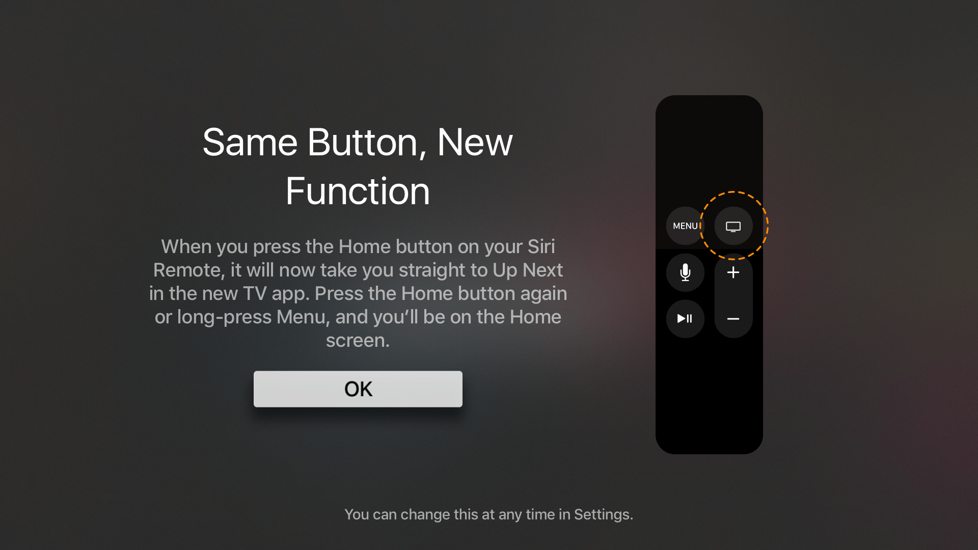 Apple TV remote home button