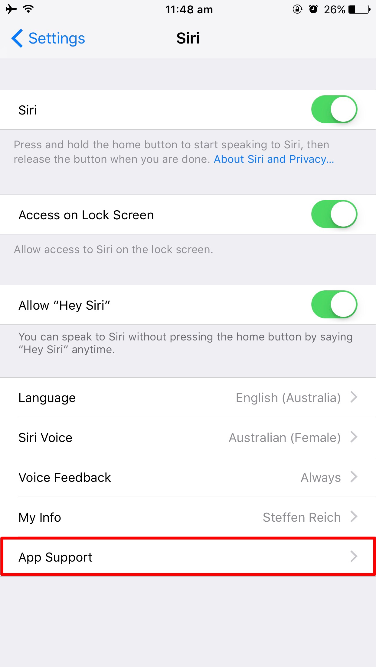 Settings iOS10 Siri how to