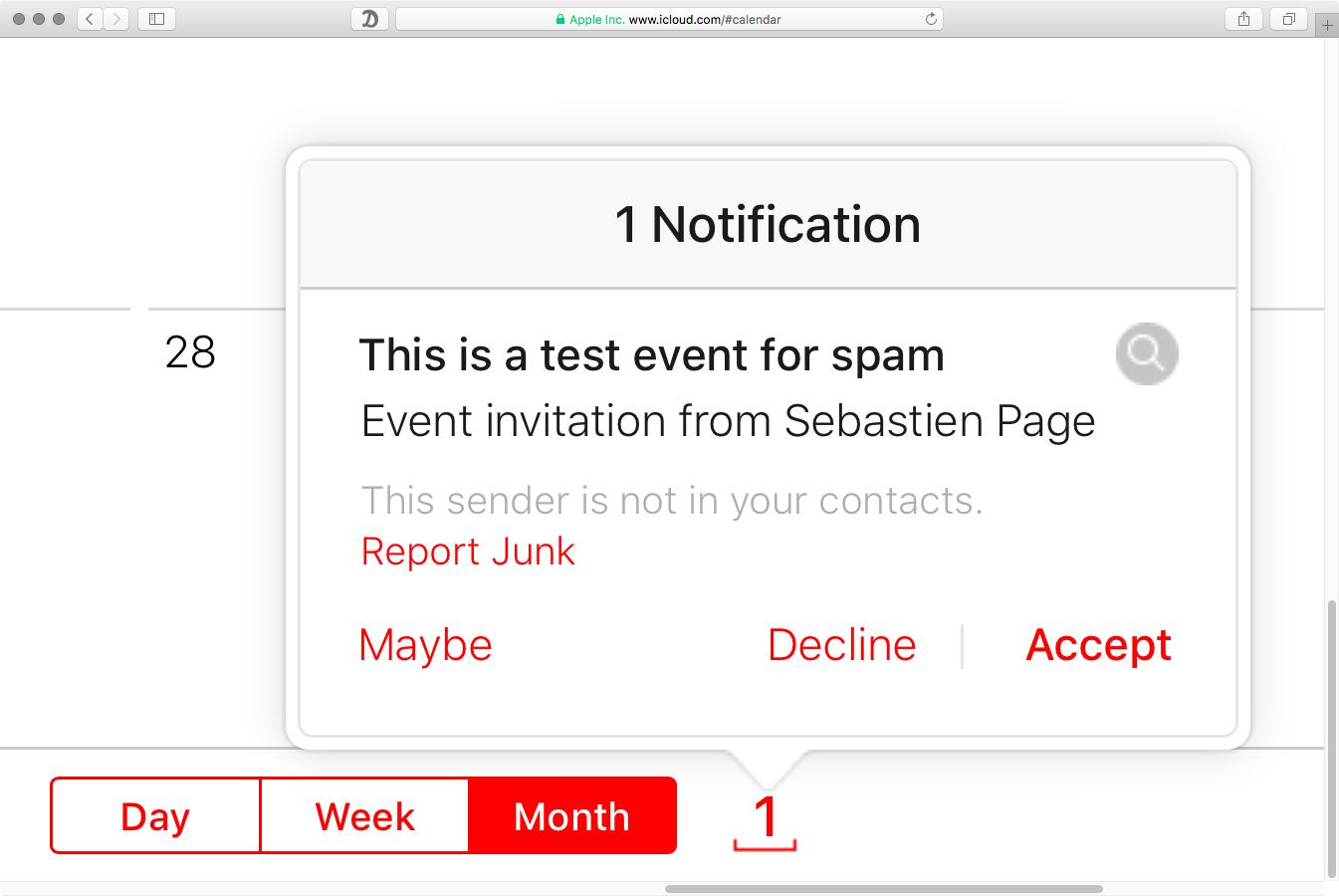 iCloud Calendar report spam web screenshot 004