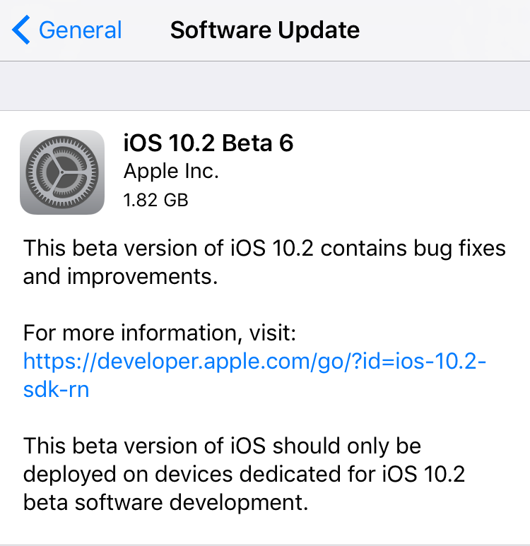 ios 10.2 beta 6