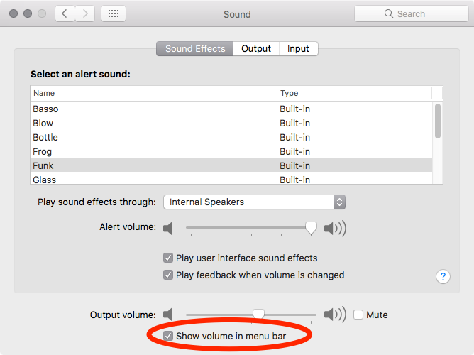 macOS Sierra Sytem Preferences Sound