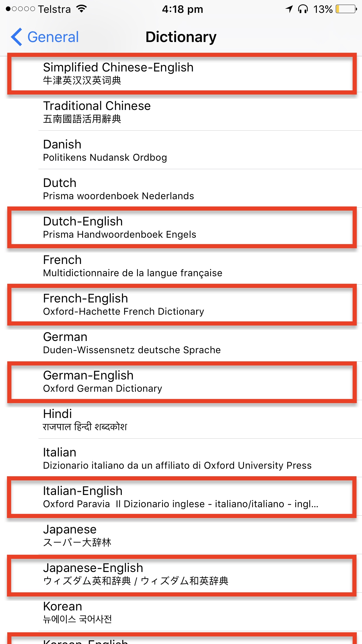 Translation dictionary on iPhone