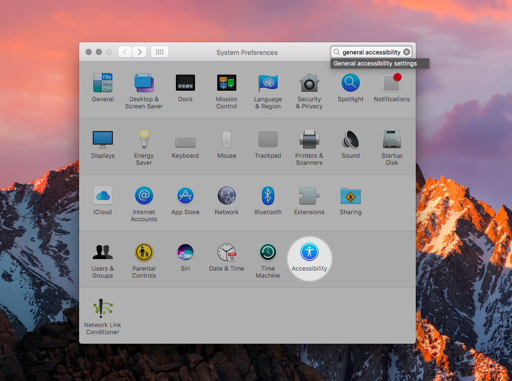 Accessibility preferences on Mac