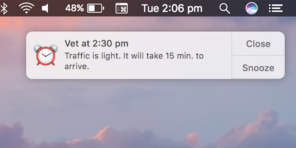 Travel Time alert on Mac