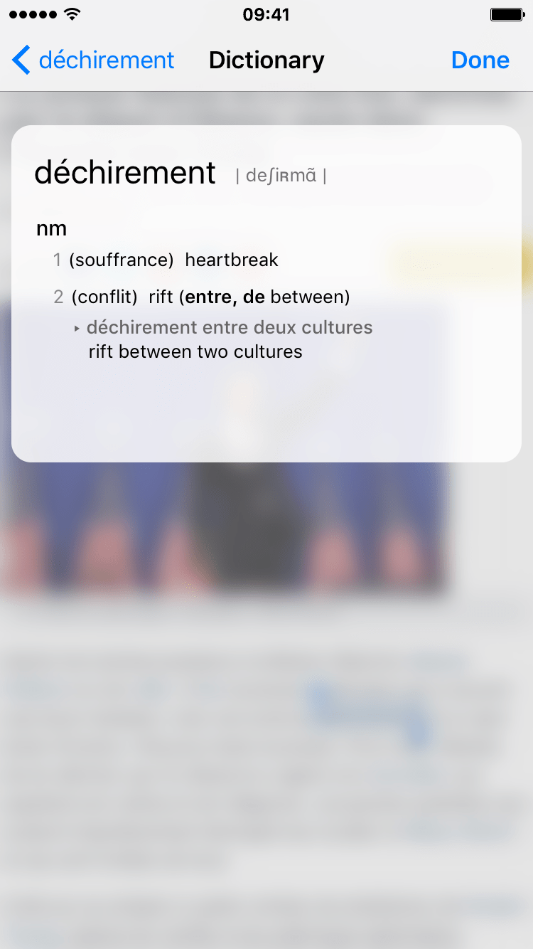 Translated word on iPhone