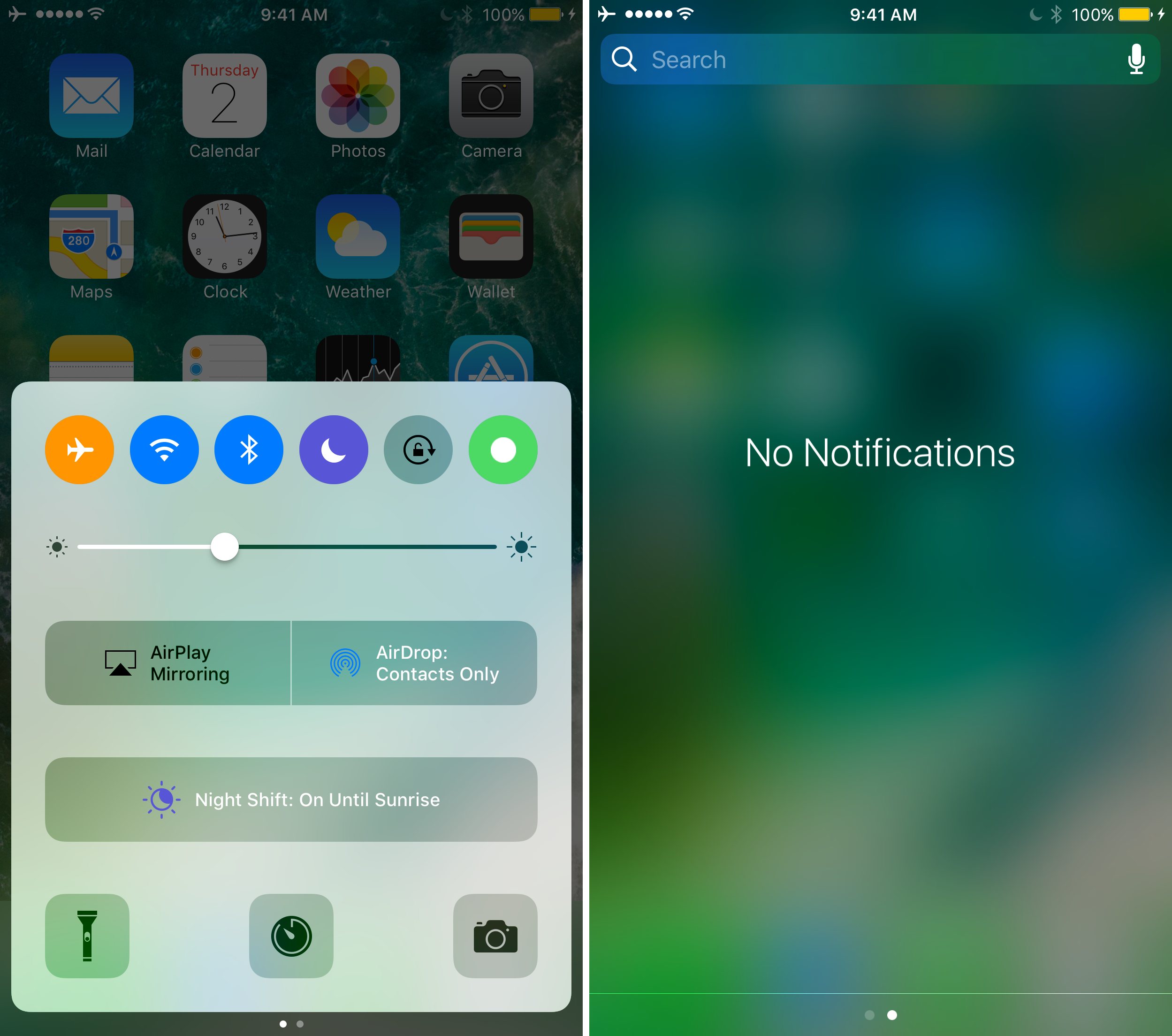 These tweaks remove the page bounce effects from Control & Notification  Center