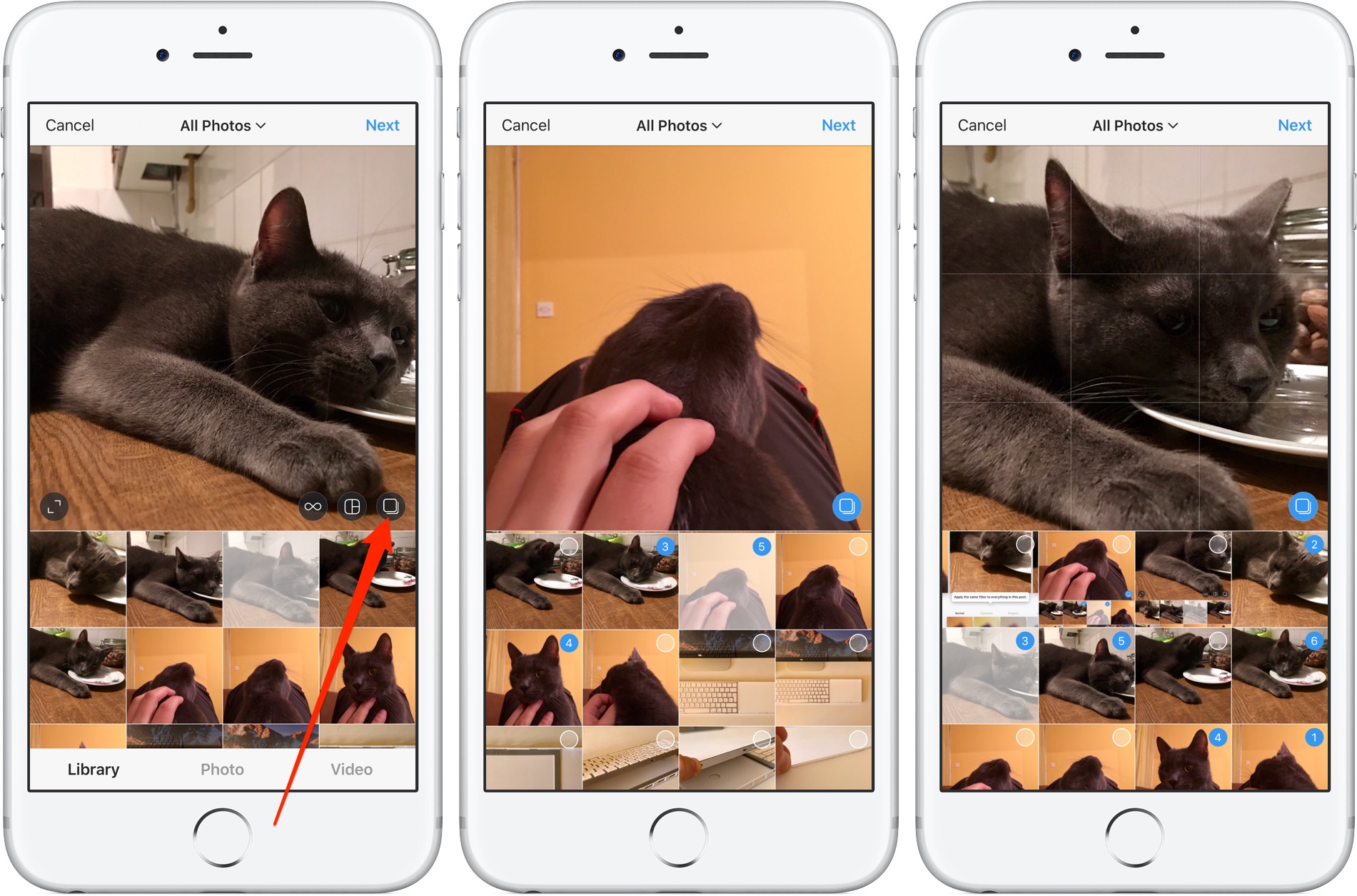 Select multiple pictures to share on Instagram