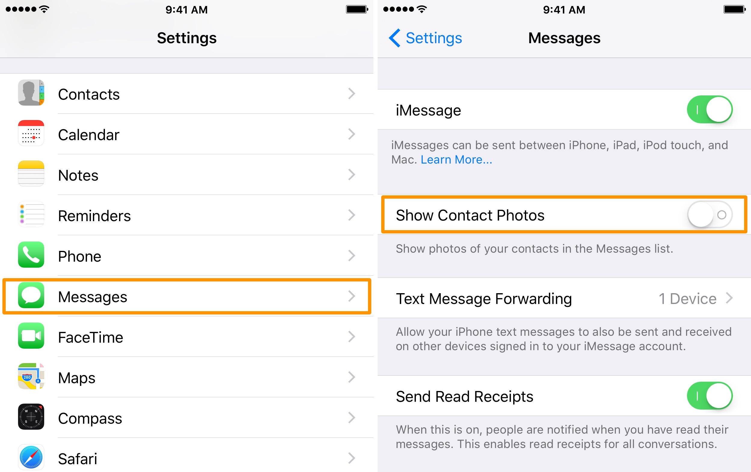 Disable contact photos in iMessage