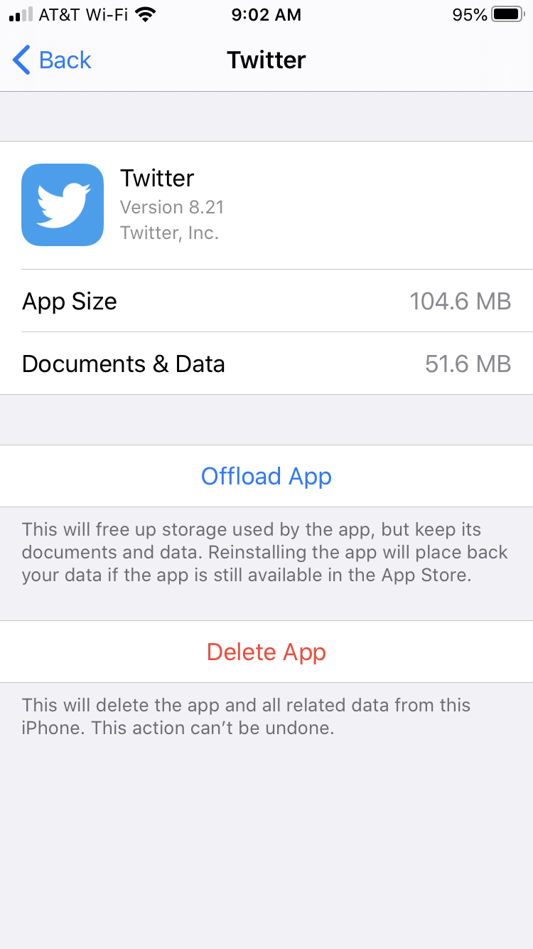 Settings iPhone Storage Twitter