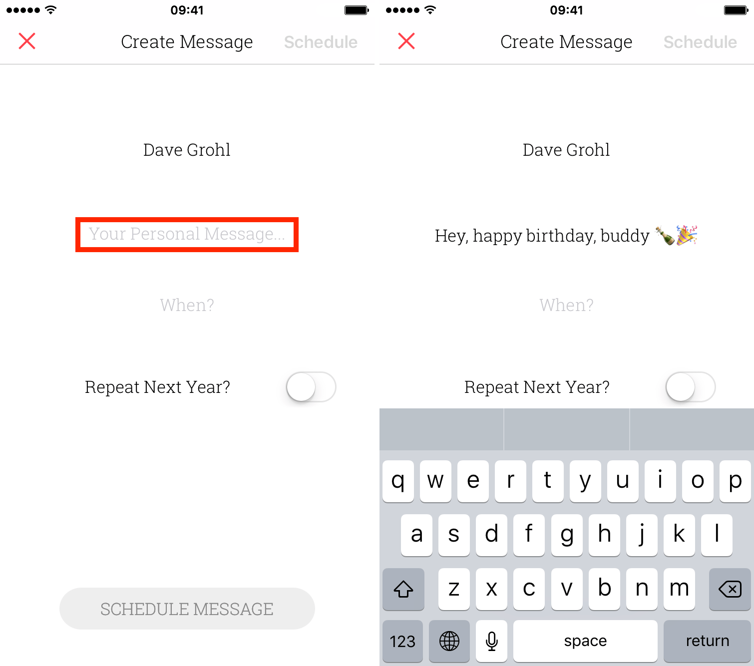 schedule text messages on iPhone - type message