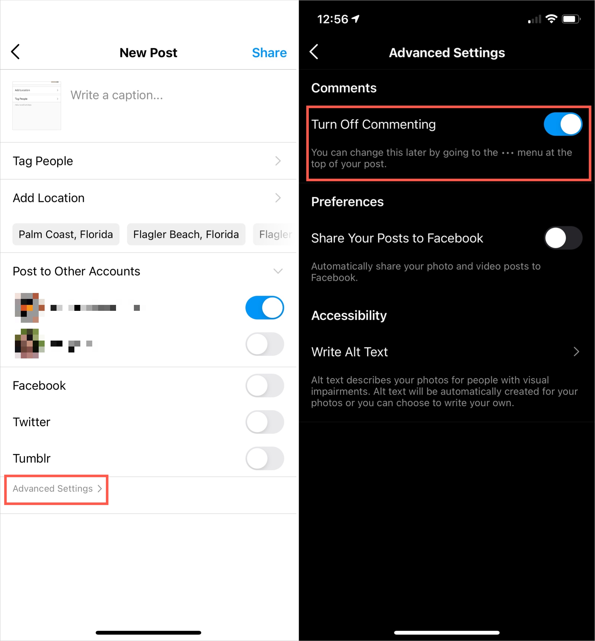 Turn Off Commenting in Instagram Advanced Settings