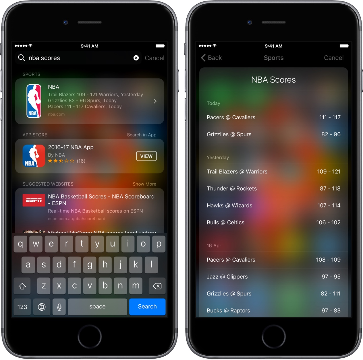 sport scores in search