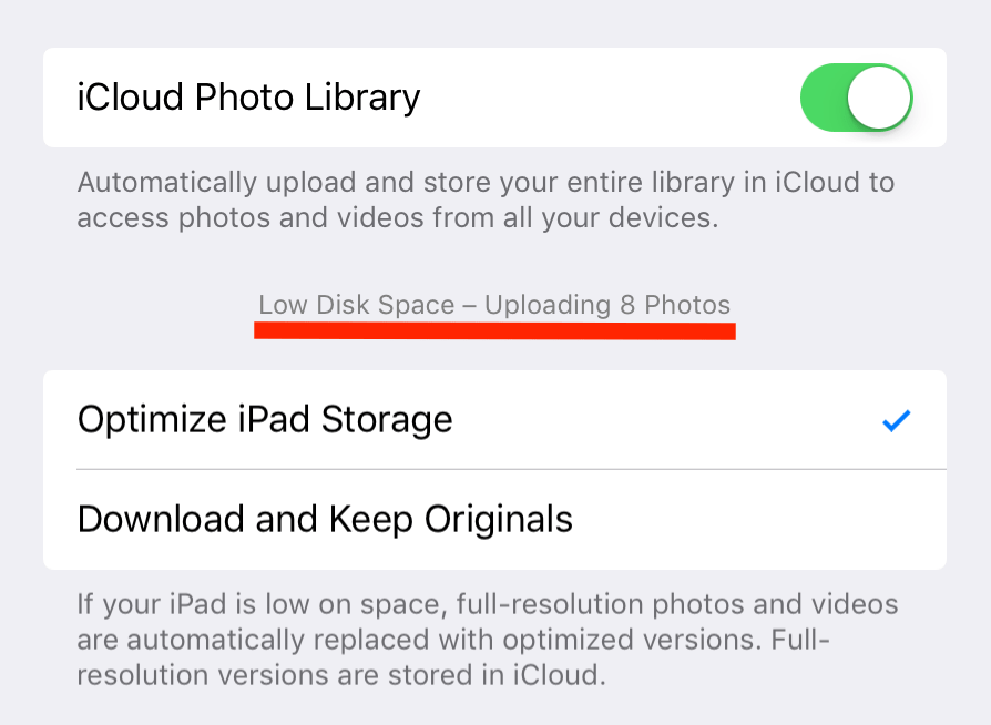 photos not uploading to iCloud Photo Library