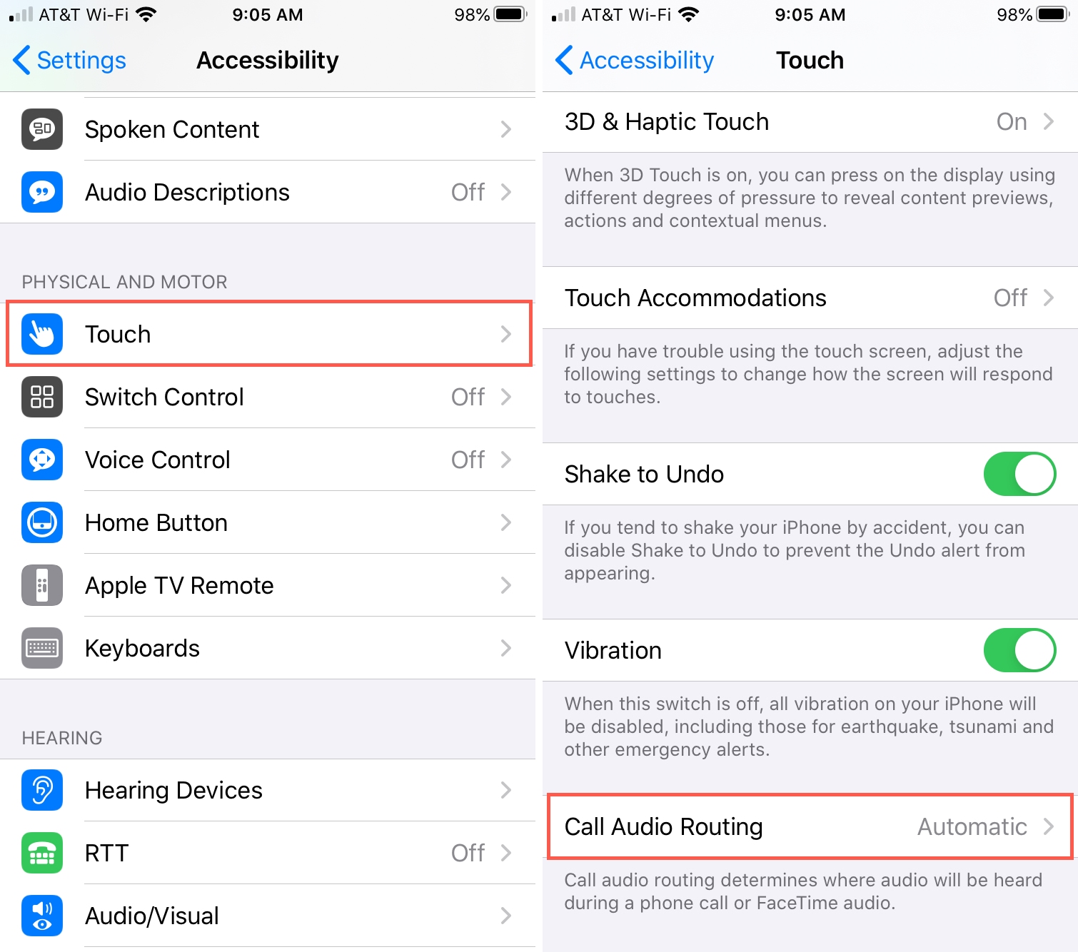 Accessibility Touch Audio Call Routing iPhone