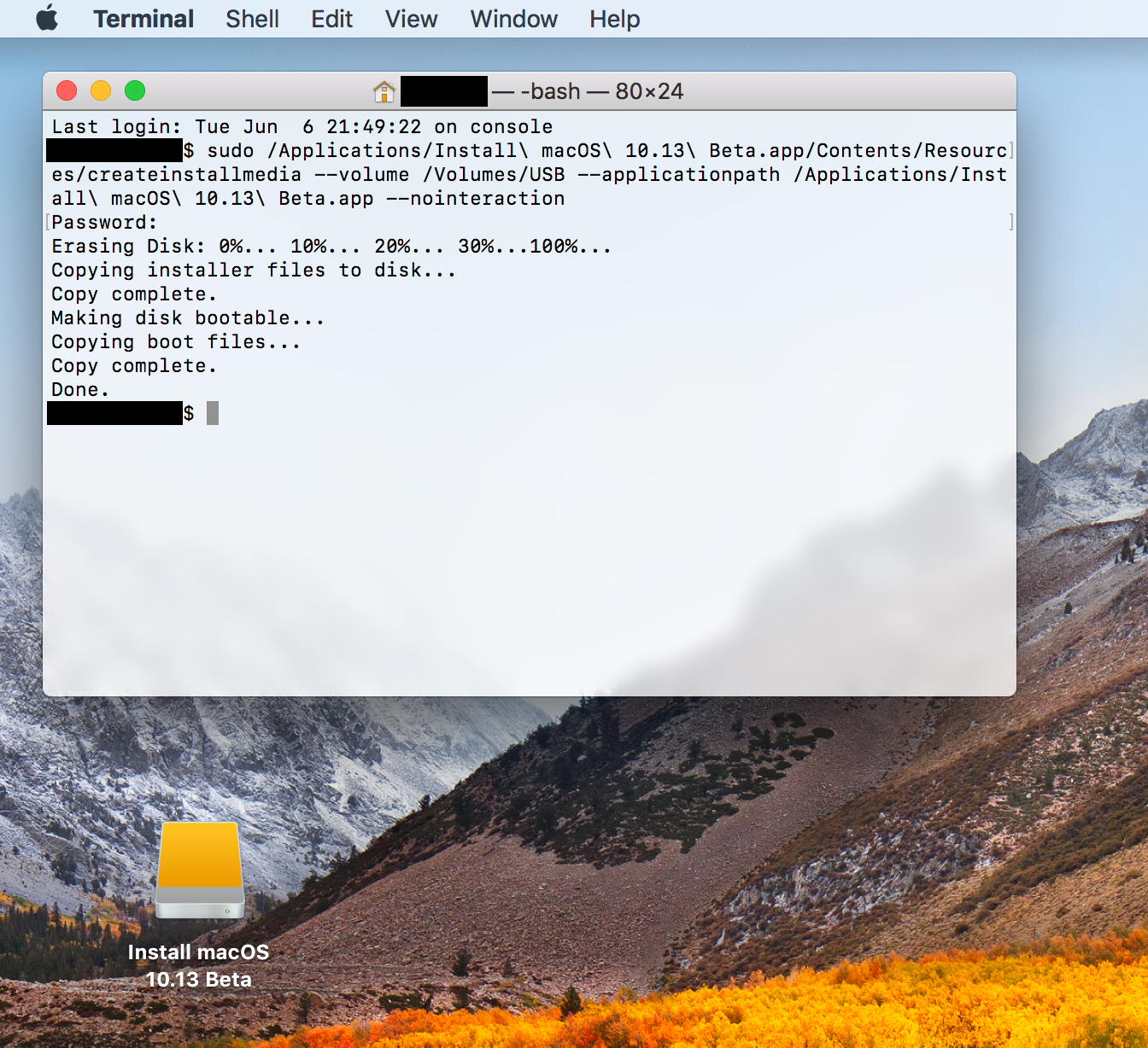 to create a macOS High Sierra 10.13 installer on a USB drive