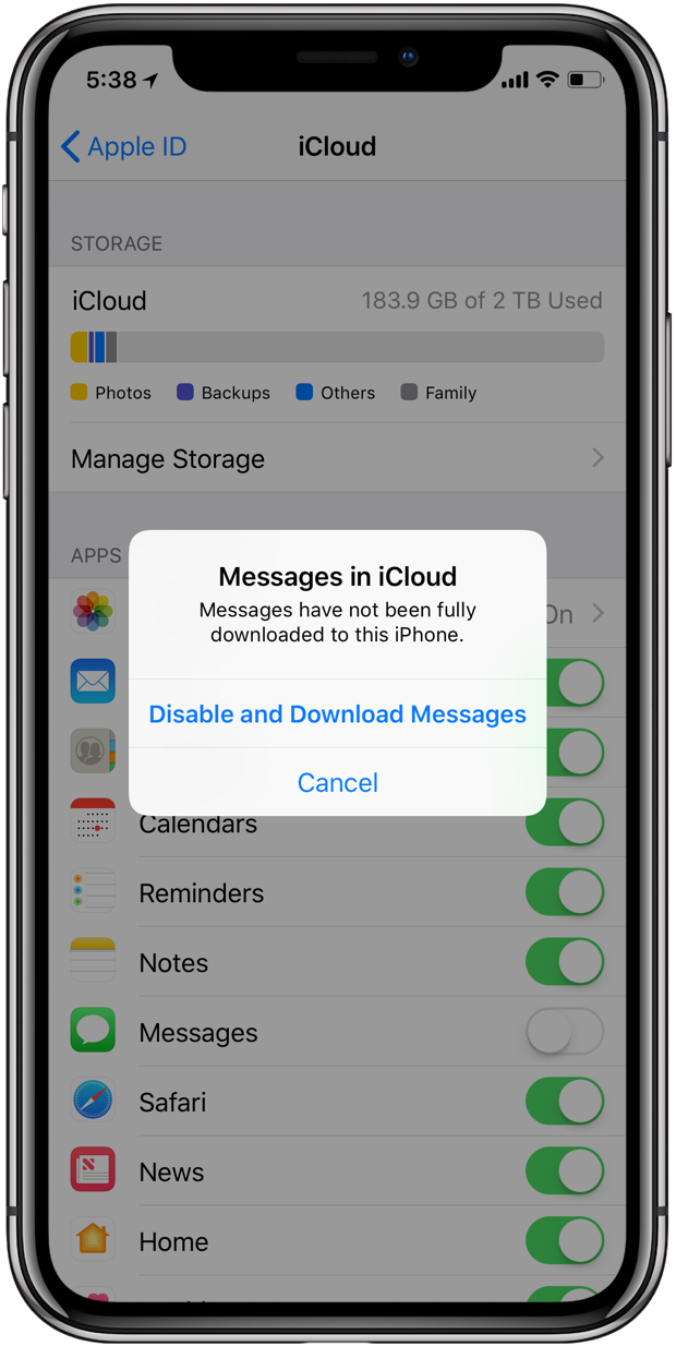 Apple Messages iCloud sync disable