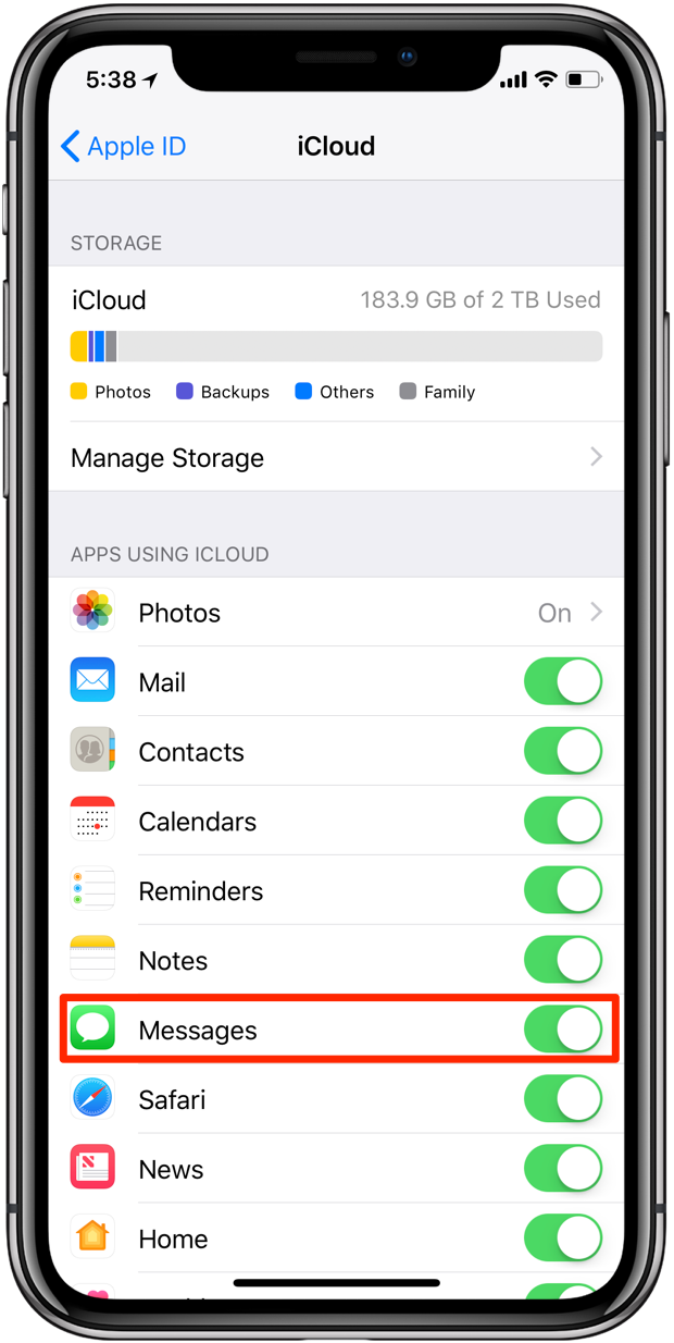 Apple Messages iCloud sync Settings app
