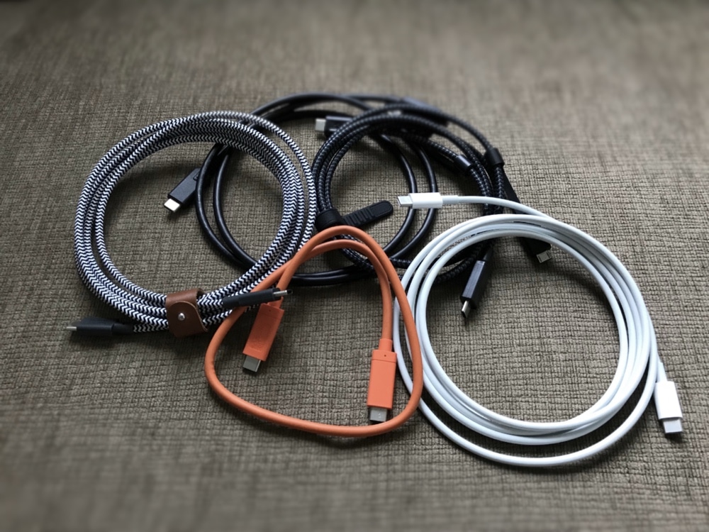 Various USB-C cables that work with the iPhone fast charge option