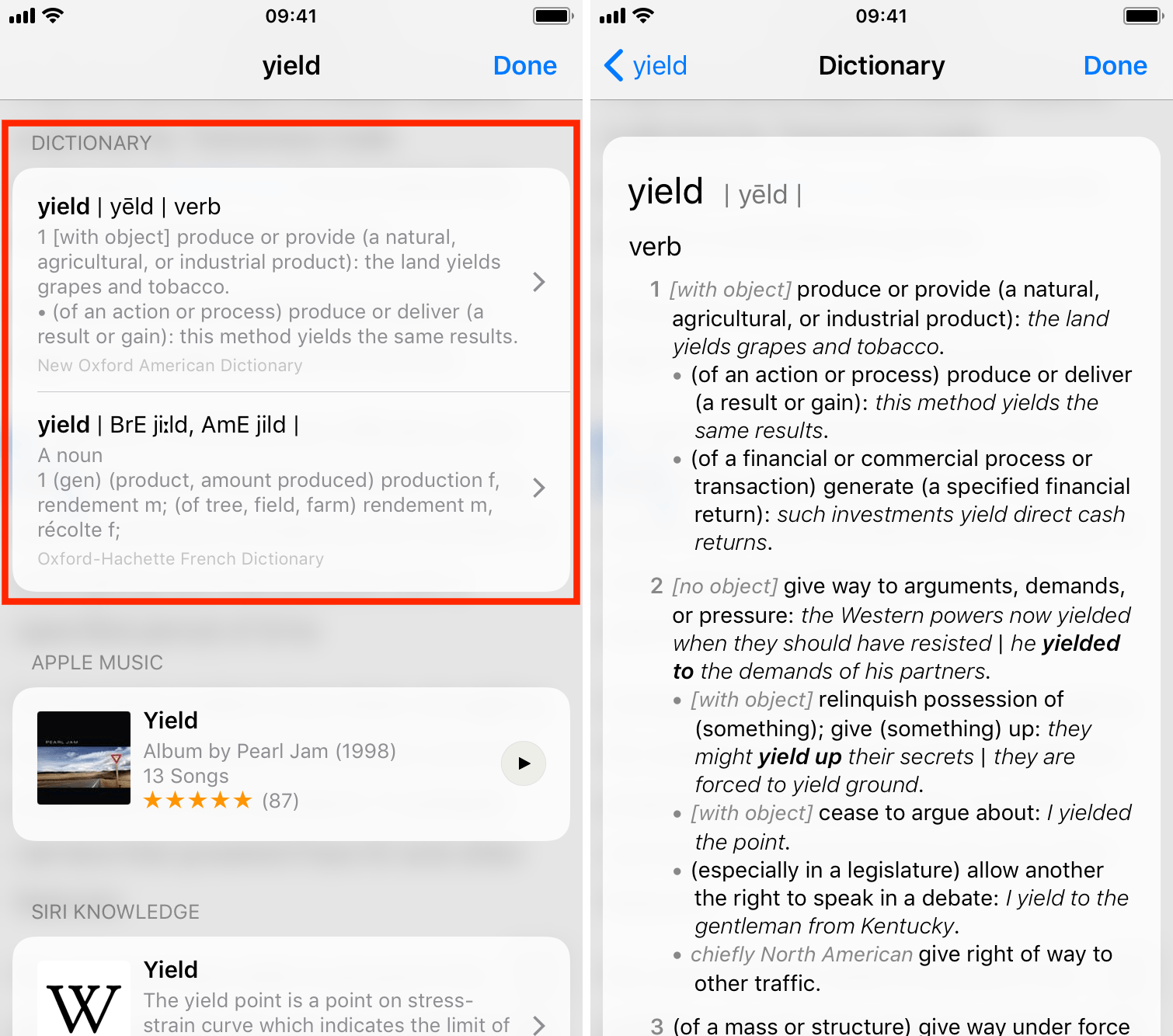 Seeing meaning of a word on iPhone