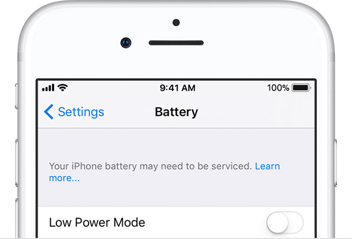 Check iPhone battery health status in Settings