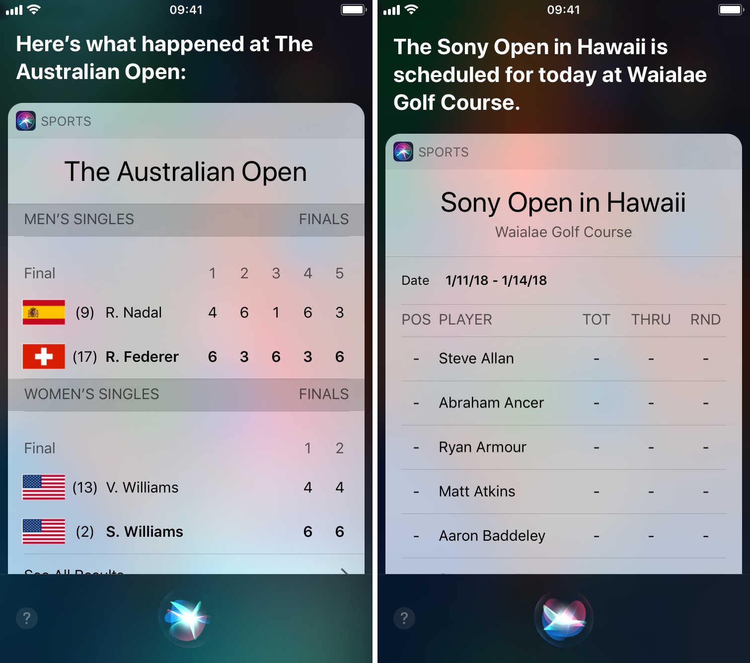 New Siri Golf and Tennis skills