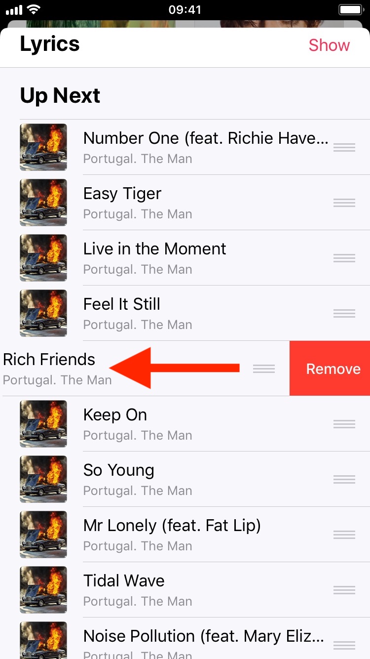 Remove songs from the Apple Music queue