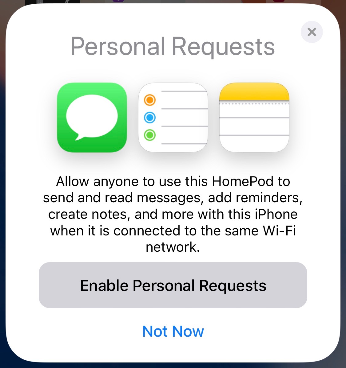 set up homepod personal requests