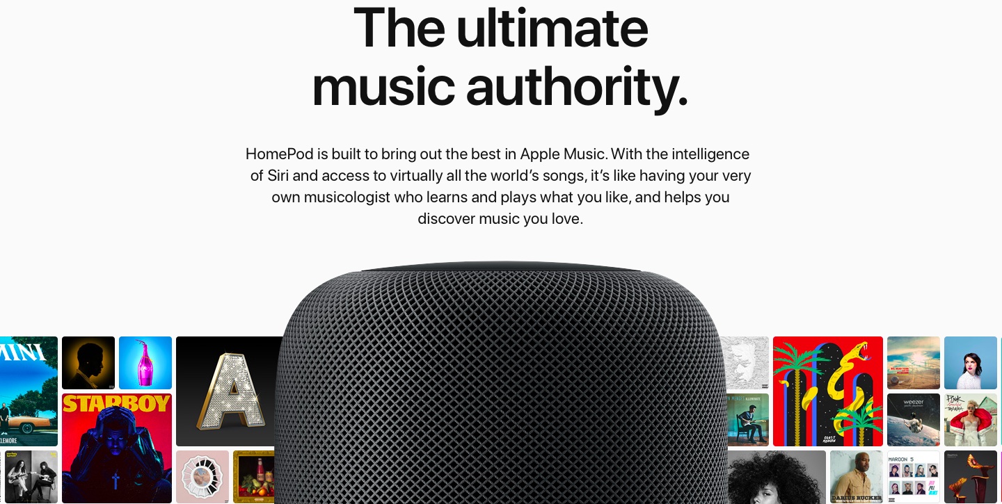 HomePod promotional image with text that says the ultimate music authority