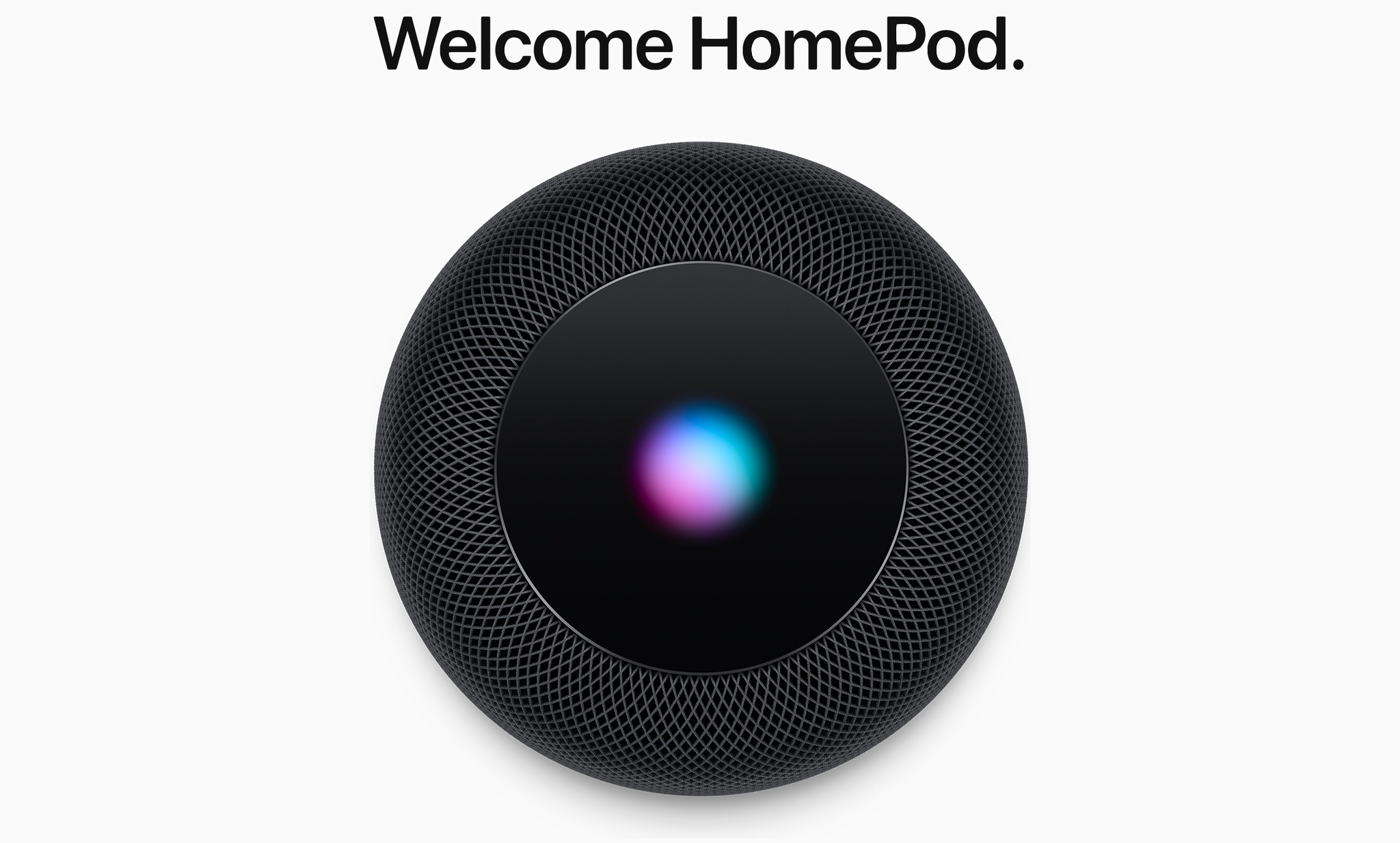HomePod image with 'Welcome HomePod' written on top